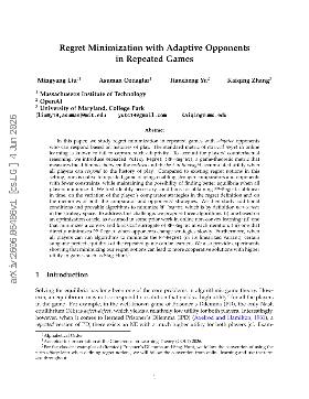 PDF preview for Regret Minimization with Adaptive Opponents in Repeated Games