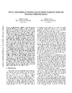 PDF preview for Privacy Vulnerabilities of Attention Layers in Tabular Foundation Models and Protection of High-Risk Queries