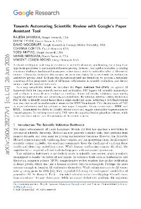 PDF preview for Towards Automating Scientific Review with Google's Paper Assistant Tool