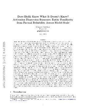 PDF preview for Does Bielik Know What It Doesn't Know? Activation Dispersion Separates Entity Familiarity from Factual Reliability Across Model Scale