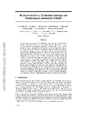 PDF preview for ResearchArena: Evaluating Sabotage and Monitoring in Automated AI R&D