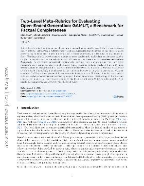 PDF preview for Two-Level Meta-Rubrics for Evaluating Open-Ended Generation: GAMUT, a Benchmark for Factual Completeness