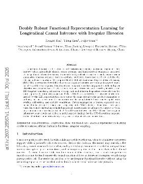 PDF preview for Doubly Robust Functional Representation Learning for Longitudinal Causal Inference with Irregular Histories